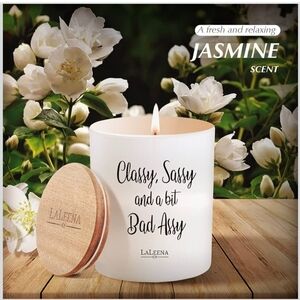 LaLeena Candle Jasmine scent Classy Sassy with Wooden Lid NIB-14oz